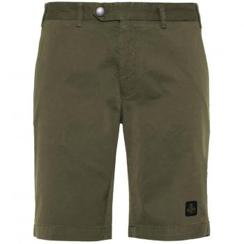 RefrigiWear Men's Green Cotton Casual Shorts W33 - Elegant Beige Bermuda Shorts with Logo Patch