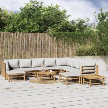 vidaXL 12-Piece Garden Lounge Set with Light Grey Cushions and Bamboo Frame