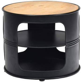 Mesa Baja Redonda de Madera y Metal con Estructura de Metal, 2 Repisas, Carga de 50kg, Dimensiones 50 x 50 x 41,5 cm, Color Negro