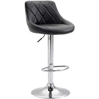 Taburete de Bar Lazio Negro con Asiento de Similpelle, Altura Ajustable y Base Cromada