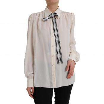 Dolce & Gabbana Off White Long Sleeve Button Down Blouse Top - IT46|XL, White female, Size: L