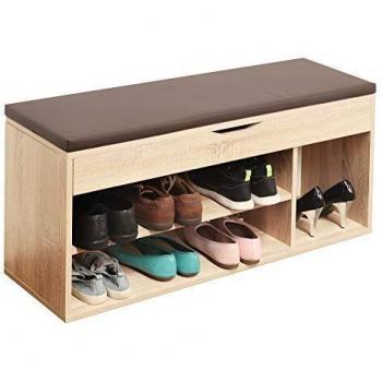 RICOO WM034-ES-B Banco Zapatero 104x49x30cm Armario Interior con Asiento Organizador Zapatos Mueble recibidor Perchero Madera Roble marrón