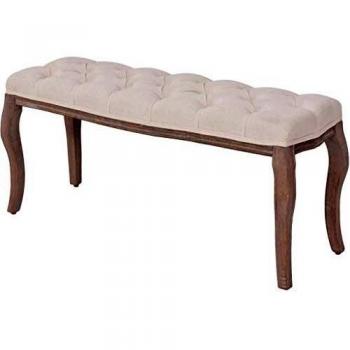 Cream White Linen Upholstered Solid Wood Bench 110x38x48 cm