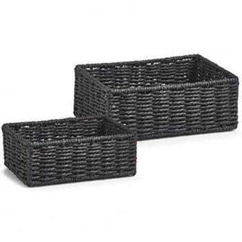 Zeller 18094 Almacenamiento Cesta, 2 Unidades, Papel Trenzado, 24 x 18 x 9 cm, Negro, 24x18x9 cm