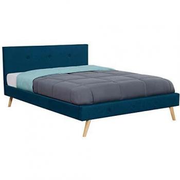 Cama doble escandinava OSLO 140 x 190 CM tela azul pato con cabecero y somier desmontable
