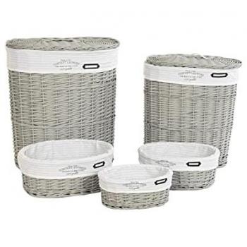Juego de Cestos DKD Home Decor Mimbre Blanco y Gris 5 Piezas (51 x 37 x 56 cm y 52 x 38 x 57 cm)