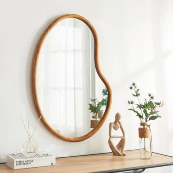 Espejo de Pared Asimétrico 75x55 cm - Efecto Roble, Marco de Madera/MDF para Baño y Salón