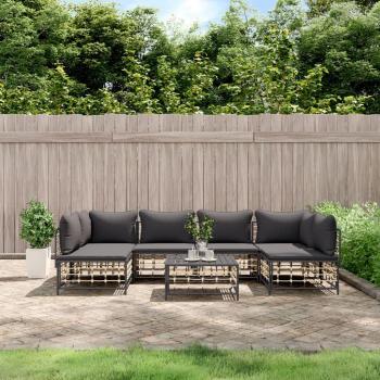 7-Piece Anthracite Poly Rattan Garden Lounge Set with Cushions