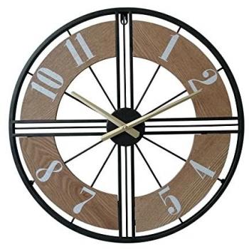 Reloj de Pared Decorativo Redondo Industrial 50 cm MDF Metal Negro Marrón