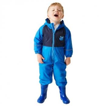 Regatta Kids Waterproof Puddle Suit Mudplay III Spike The Monster Hydro Blue, Size 2-3 Years