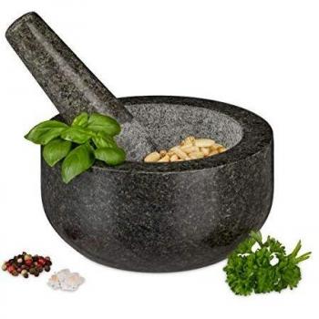 Mortero de Granito con Pilón 16 cm, Resistente y Pulido, Ideal para Especias y Hierbas - Relaxdays