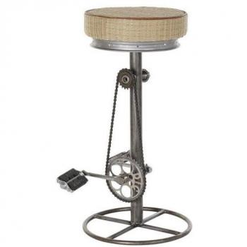 Taburete DKD Home Decor Plateado Metal Marrón claro Ratán (44 x 41 x 82 cm)