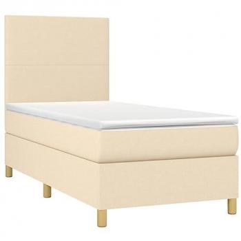 Cama box spring con colchón viscoelástico de espuma, protector, muelles ensacados, adaptable, acolchado reversible, tela color crema 90x190 cm