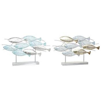 Figura Decorativa DKD Home Decor 65,4 x 9 x 39,5 cm Plateado Azul Dorado Espirales Mediterráneo (2 Unidades)