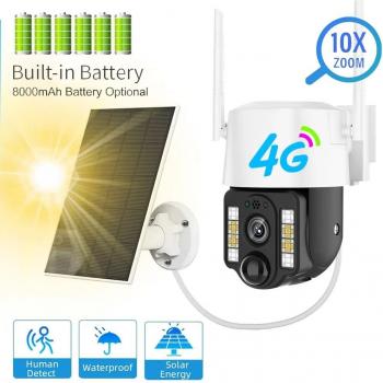 Cámara Inteligente Solar 4G 1080P con Tarjeta SIM, Doble Lente, WiFi IP, Inalámbrica y Resistente al Agua para Seguridad en el Hogar