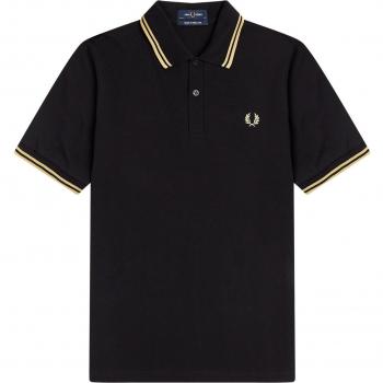 Fred Perry Men's Original Twin Tipped Polo Shirt - Black/Champagne, Size X-Small