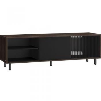 Mueble de TV Moderno para Televisores hasta 60 Pulgadas con Vidrio Ranurado y Montaje Rápido, 140x39x45 cm, Marrón Ceniza y Negro Tinta