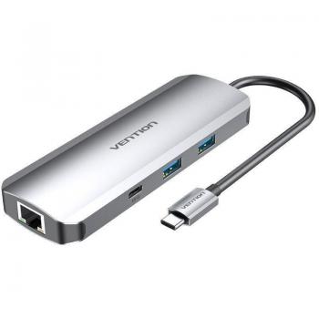 Docking Station Vention TOMHB USB Tipo-C con 1x HDMI, 2x USB 3.0, 1x USB Tipo-C de Datos, 1x USB Tipo-C PD (Power Delivery), 1x RJ45