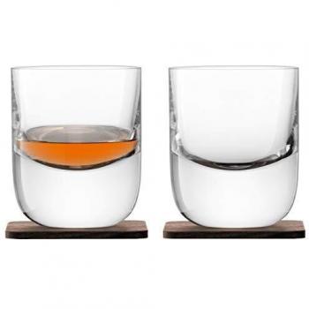 LSA Whisky Renfrew Tumbler 270ml Clear & Walnut Coaster | Set of 2 | Handmade Glass and Wood | WH12