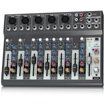 Mezclador Behringer XENYX 1002B Premium de 10 entradas y 2 buses con preamplificadores XENYX, ecualizadores británicos y funcionamiento con batería opcional