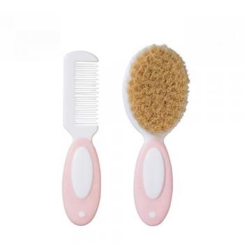 Set de Cepillo y Peine Saro - Cerdas Naturales Rosa para el Cuidado Diario del Bebé