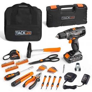 Taladro Atornillador, TACKLIFE Destornillador Eléctrico 18V, Par Máx. 30N.m, Batería de Litio, 1 hour Cargador Rápido, 56 Accesorios Gratis, 2 velocidad Variable, PHK06B