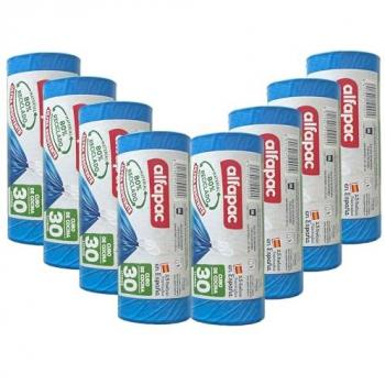 Bolsas de basura autocierre 30L 80% recicladas, 8 rollos de 15 bolsas (120 bolsas) 'Overlap', ultra resistentes, triple capa, antigoteo, medidas 55x60cm