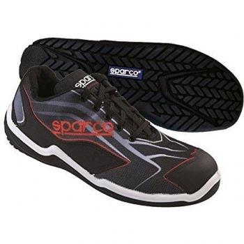 SPARCO Teamwork Touring Low S1P Calzado de Seguridad, diseño de Zapatilla Deportiva Baja, Color Negro/Rojo, Negro, 52001-39