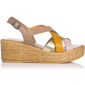 Sandalias de piel Iris taupe multicolor Porronet para mujer, modelo 2964, planas, cómodas y elegantes