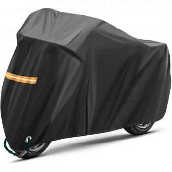 TOPVORK Funda para Moto, Impermeable Funda Protector Cubierta para Motocicleta 210D, Cubierta de la Moto Impermeable al Polvo y con protección UV con Bolsa de Almacenaje, Negro