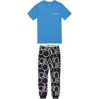 Calvin Klein Niños Moderno Algodón PJ Set, Azul/Negro Logotipo De Gran Tamaño Multi De 12 A 14 Años