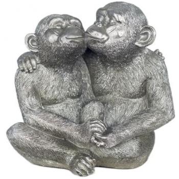 Figura Mono Orangután Plateado de Resina 19X12X20cm