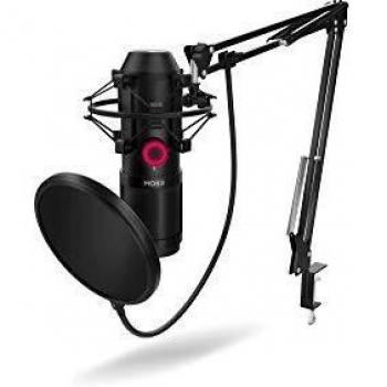 Kit de Micrófono Krom Kapsule USB con Soporte Articulable, Filtro Antipop y Montura Anti-shock en Color Negro