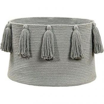Lorena Canals Cesta Tassels Algodón Natural - Gris claro - 45x45x30 cm