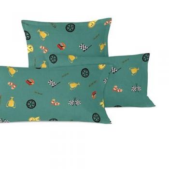 Funda de Almohada Infantil Racer Car 80x80 cm, 100% Algodón, Calidad 150 TC, Fabricado en España