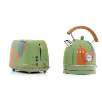 Pack Tostadora de Pan Kaito con Doble Ranura Extra Ancha y Hervidora Nara Verde Mate Floral Retro Vintage
