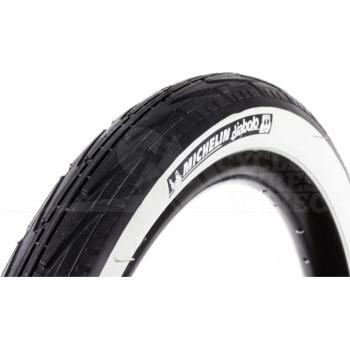 Cubierta Urbana Michelin City Junior, 20x1-3/8, Blanco/Negro, Modelo Diabolo City