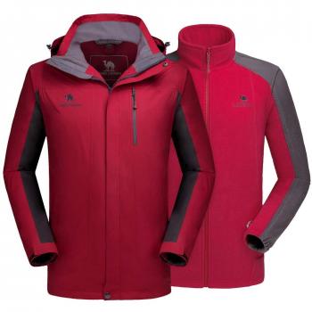CAMEL CROWN Chaqueta Impermeable con Capucha para Hombre, A Prueba de Viento Chaqueta de Esquí con Forro Polar, Jacket Invierno para Montaña Cámping Viajes Snowboard Deportes Múltiples Bolsillos