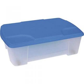 Caja de plástico multiuso con fondo transparente y cubierta azul L565x390xH180 mm