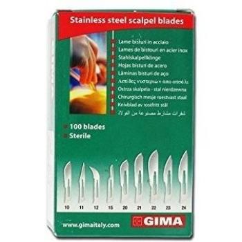 Gima - Cuchillas de Acero Inoxidable, Inox, con Punta Redonda Estándar, Estériles, Desechables, Tamaño n. 22, 100 cuchillas empaquetadas individualmente.
