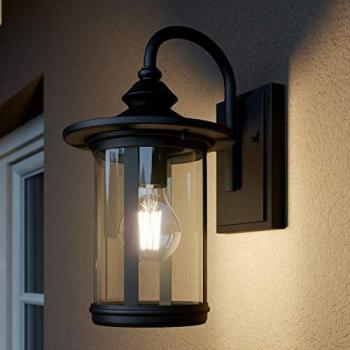 Aplique de exterior Lindby Zayn, negro, cristal, 33,4 cm, E27, aluminio, 1 llama