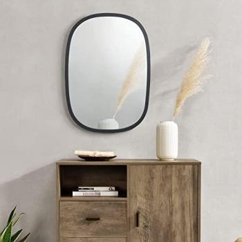 Espejo de Pared Ovalado Elegante MDF 70 x 50 cm - Negro Mate con Gancho de Fijación
