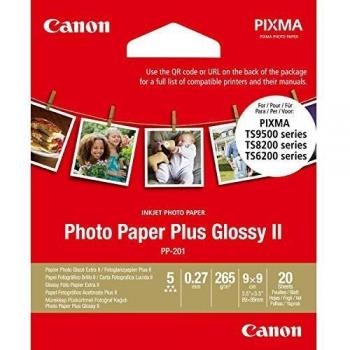 Canon - Papel Fotográfico Brillo II Plus PP-201, 9x9cm, 265g/m2, Paquete de 20 Hojas