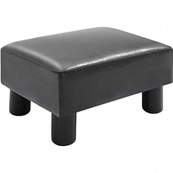 Reposapiés Otomano Pequeño Tapizado en Piel Sintética Acolchado con Patas de Plástico 40x30x24 cm Negro