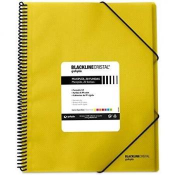 Grafoplás 39832260 Carpetas Fundas Espiral, Color Amarillo, A4, 20 Fundas, Maxiplás Blackline Cristal