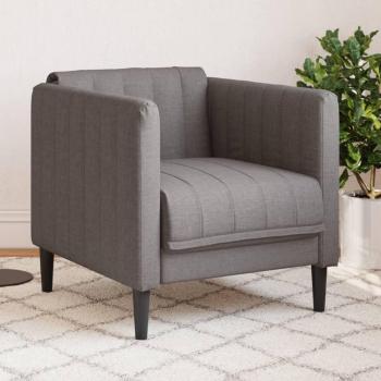 Sillón de Tela Gris Mole con estructura resistente, tapizado en tela gris taupe, diseño moderno y elegante, asiento cómodo y acolchado, patas de madera para mayor estabilidad