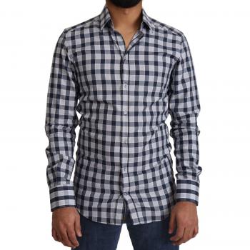 Dolce & Gabbana Blue White Check Cotton Slim Fit GOLD Shirt - IT38 | XS