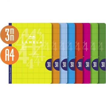 Libreta Lamela A4 50 Hojas Cuadrovía 3mm Tapa Cartoncillo Colores Surtidos