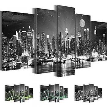 Cuadros Nueva York 5 Piezas Lienzo no Tejido Decoracion Sala Horizonte Negro y Blanco 605252c