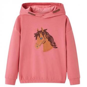 Sudadera Infantil con Capucha Rosa Palo 128 Ropa de Niños Manga Larga Dobladillo Elástico Diseño de Caballo